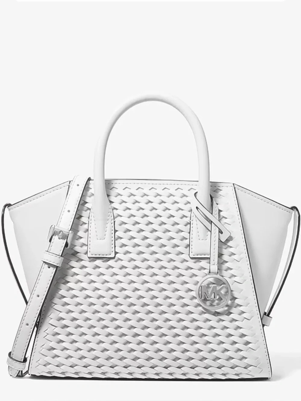 Michael Kors Avril Small Top Zip Satchel Optic White Leather NWT $358